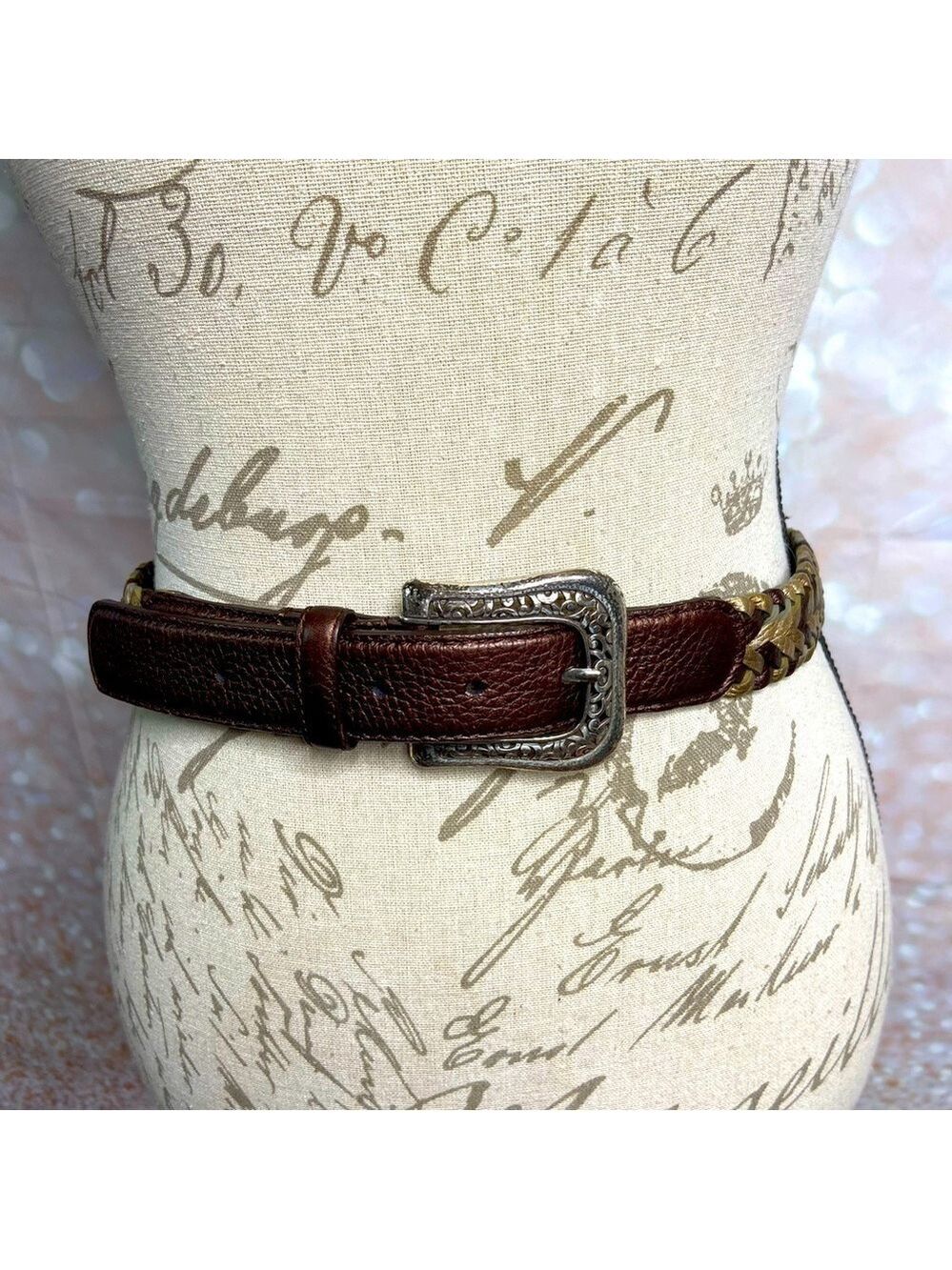 BRIGHTON - Leather Braided Bronze And Gold Belt B21015 Size 34
